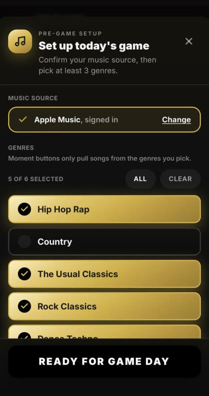 Music source and genre picker with Apple Music signed in